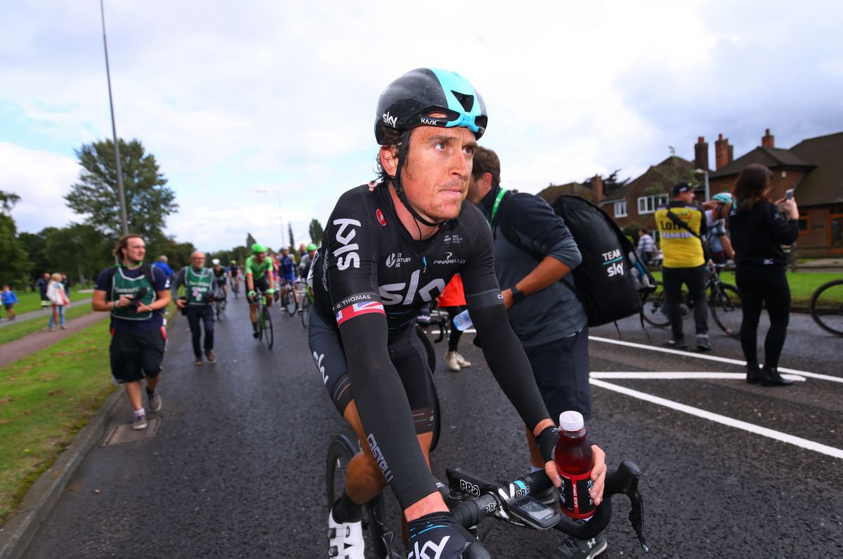 A soaked Geraint Thomas (Team Sky)