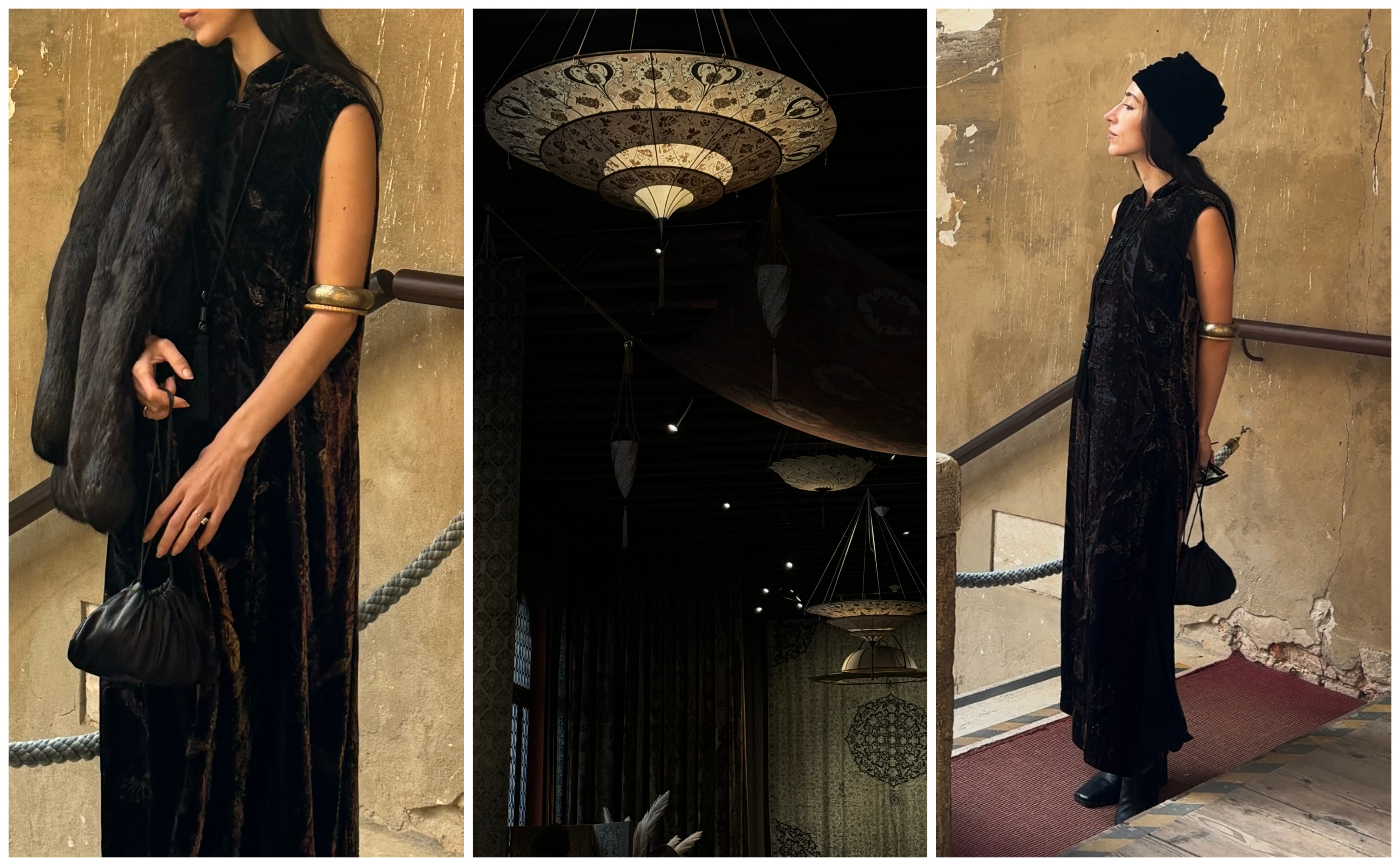 Alexis Badiyi wearing a black dress and a black hat