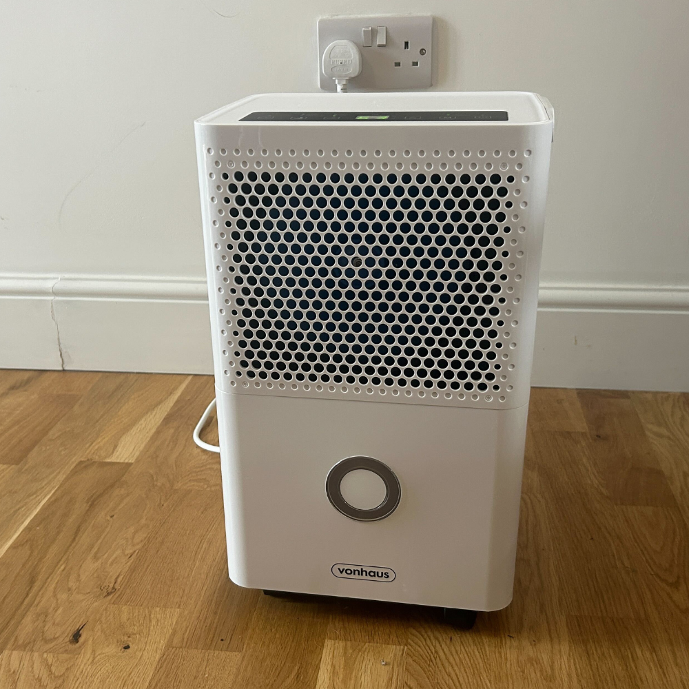 VonHaus 12L Auto Dehumidifier on wooden floor against white wall