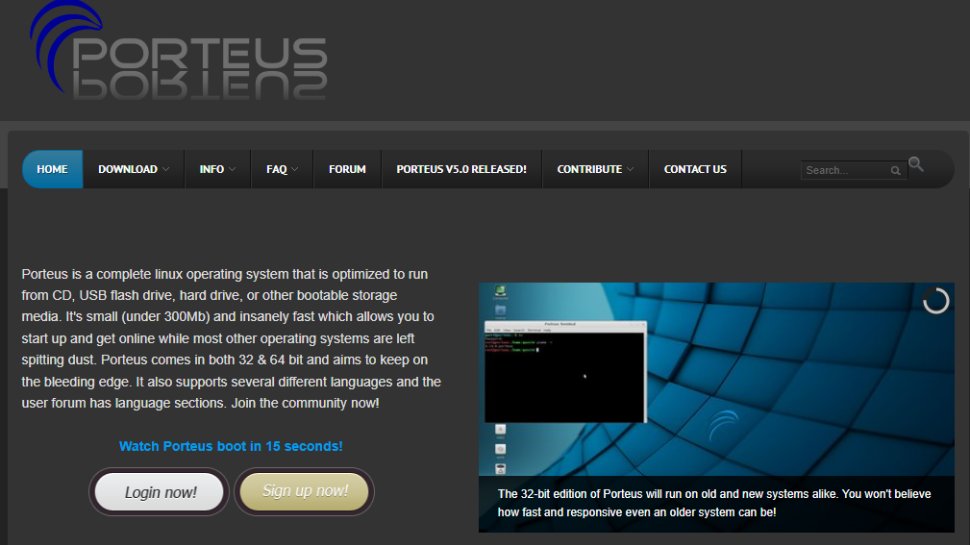 Website screenshot of Porteus (August, 2025)