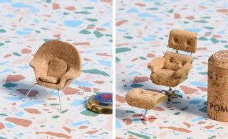 Miniature chairs made of cork for Champagne Chair Contest