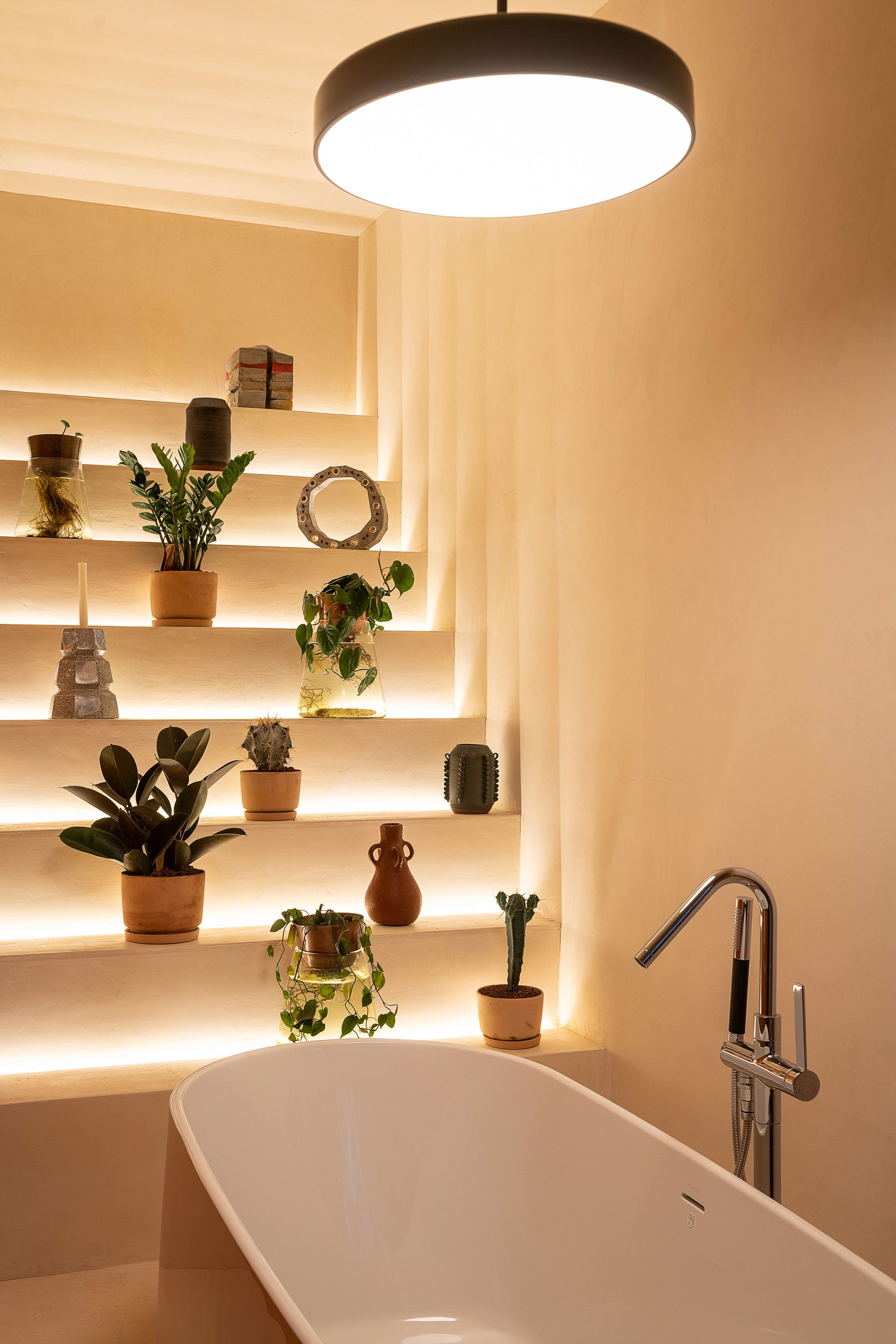 Bathroom stairs lit up with LED lights