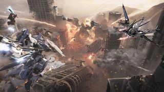 Mecha Break ranks - Strikers fighting a big robot