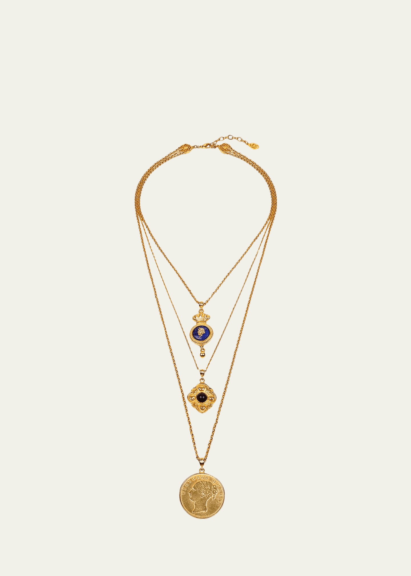 Ben-Amun, 24k Gold Electroplate Triple Charms Necklace