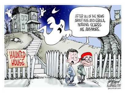 Editorial cartoon haunted house Ebola ISIS Halloween