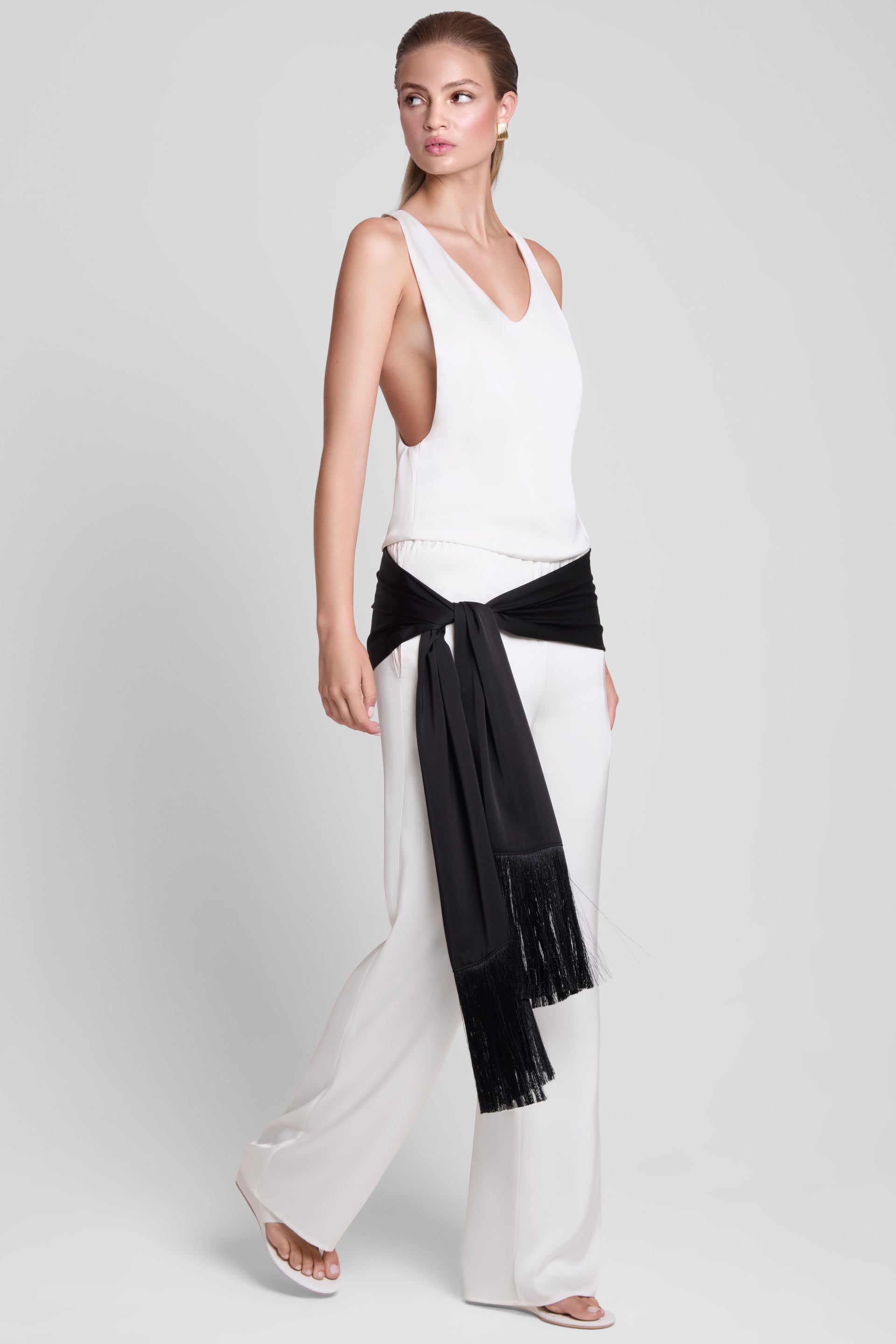 Signature Satin Tassel Scarf - Black