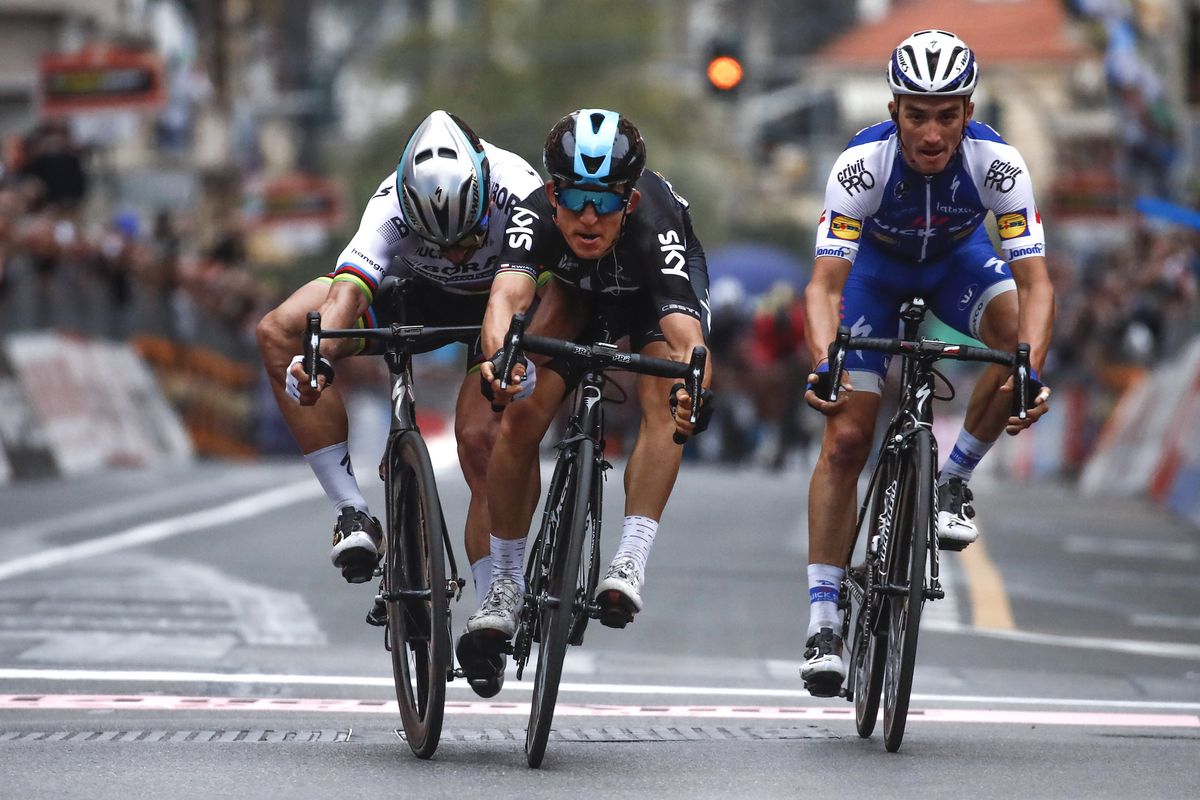 Peter Sagan, Michal Kwiatkowski and Juilan Alaphilippe fight for the win