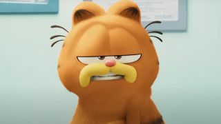 Garfield looking into the camera in The Garfield Movie