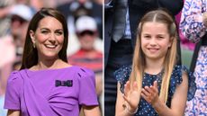 Composite of a picture of Kate Middleton smiling at the Men’s Singles Final at Wimbledon in 2024 and a picture of Princess Charlotte clapping at the same event 