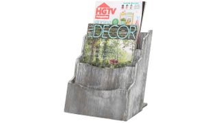 MyGift 3-Compartment Rustic Grey Wood Magazine Rack