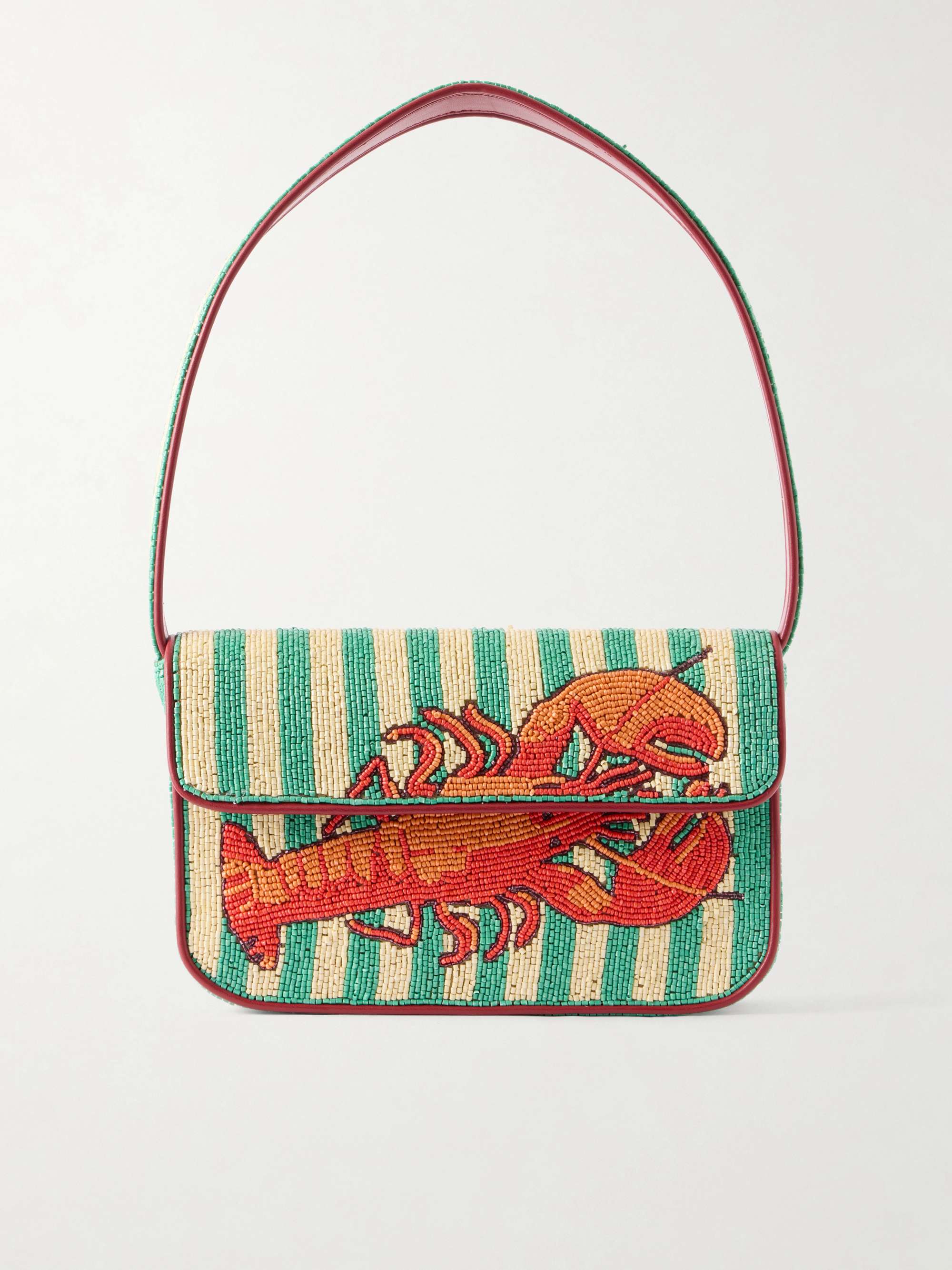 Tommy Bead-Embellished Leather-Trimmed Satin Shoulder Bag