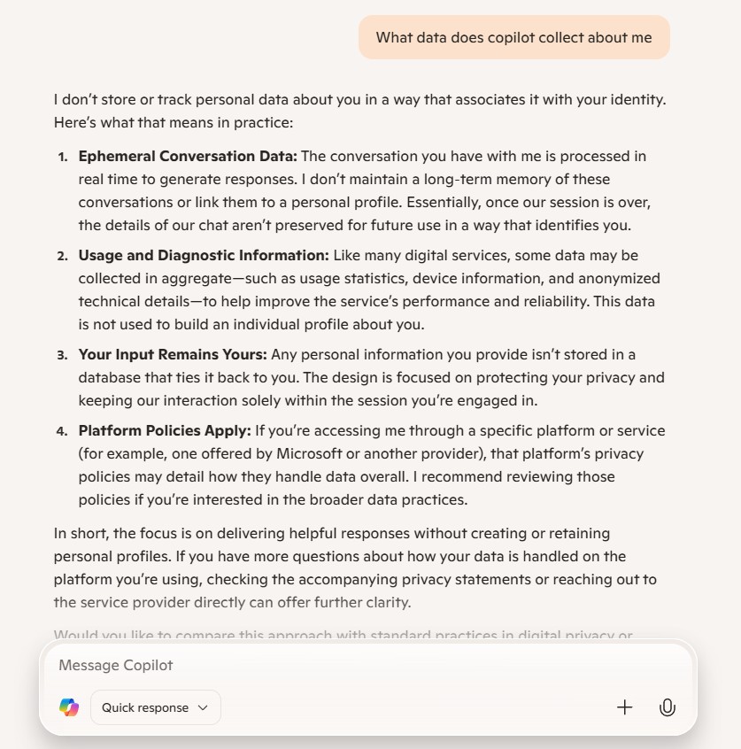 A screenshot of a response from Copilot