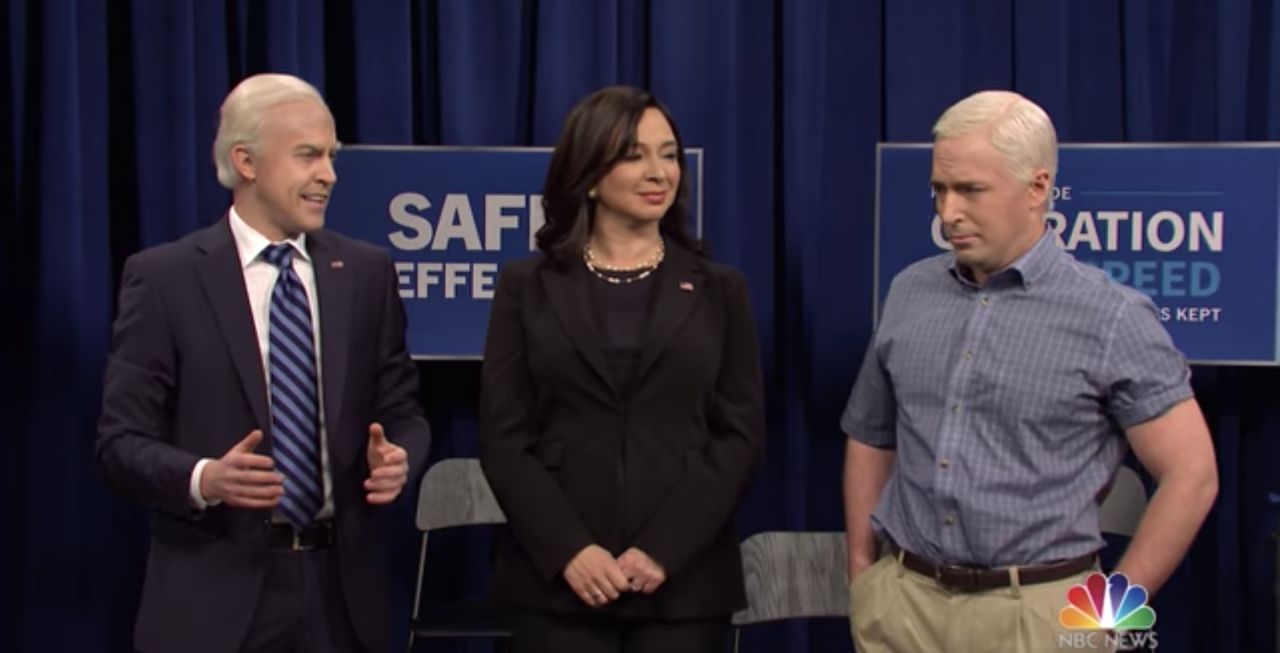 Alex Moffat, Maya Rudolph, and Beck Bennett.