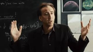 Nicolas Cage explaining in front of a classroom in Knowing