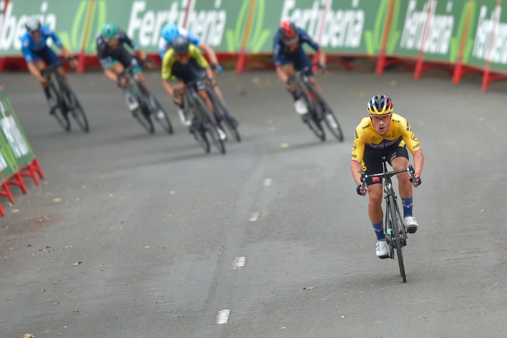 Team Jumbo rider Slovenias Primoz Roglic wins the 1st stage of the 2020 La Vuelta cycling tour of Spain a 173 km race from Irun to Arrate on October 20 2020 Photo by ANDER GILLENEA AFP Photo by ANDER GILLENEAAFP via Getty Images