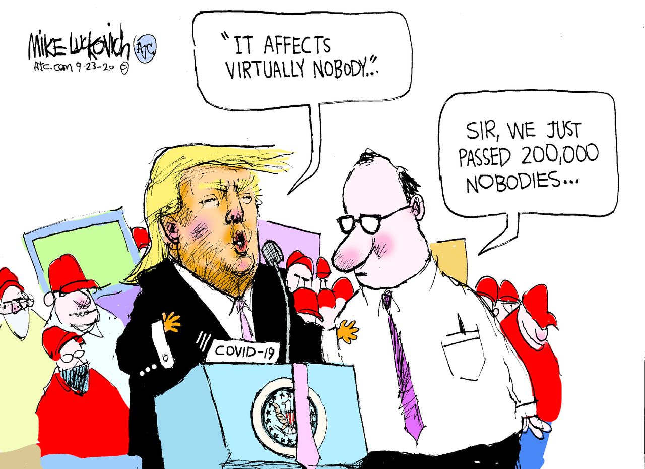 Political Cartoon U.S. Trump 200000 covid deaths