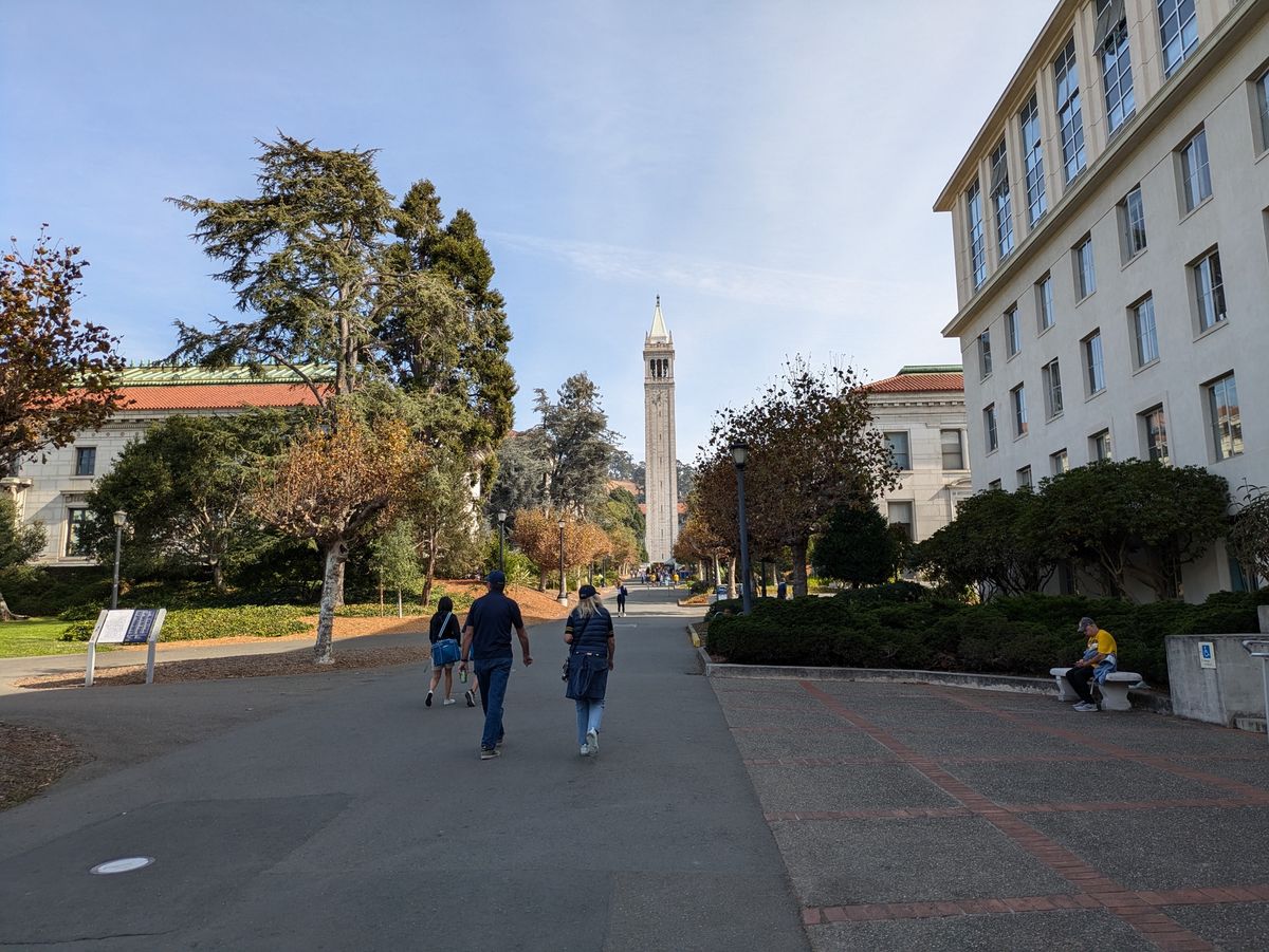 Sather Tower shot from a distance by the Pixel 8a