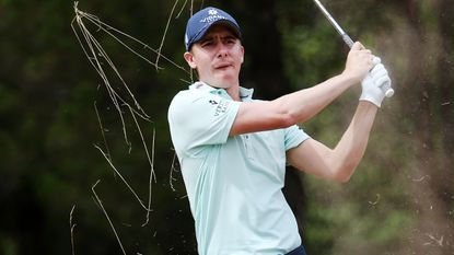 Carlos Ortiz plays a shot in the third LIV Golf Invitational Series event at Bedminster