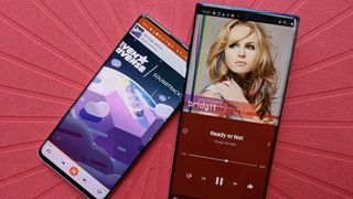 YouTube Music and Google Play Music apps on two Android phones