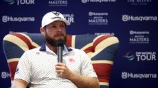 Tyrrell Hatton speaks to media at the British Masters