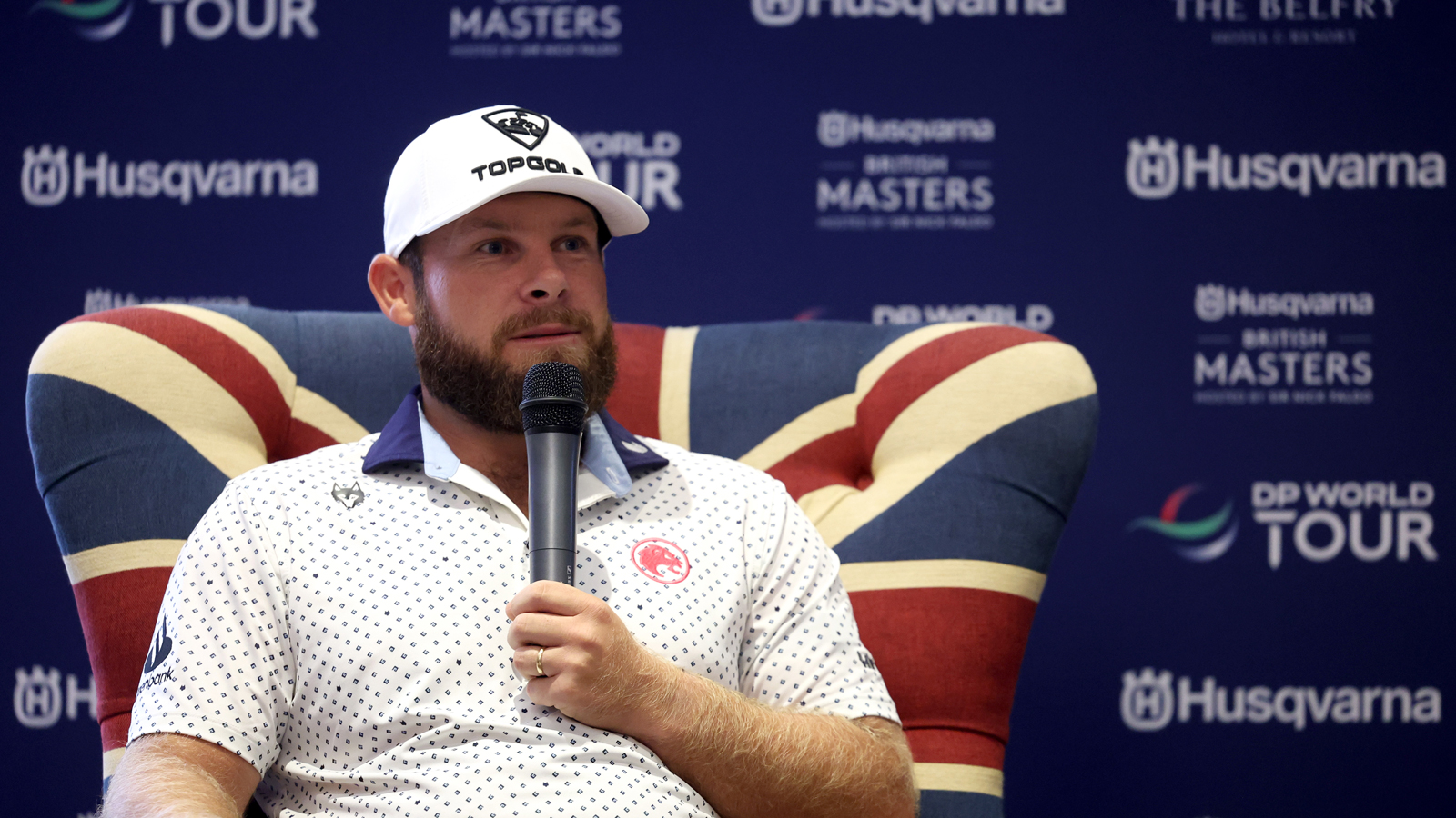 Tyrrell Hatton speaks to media at the British Masters
