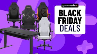 Black Friday Secretlab deals image on a purple background