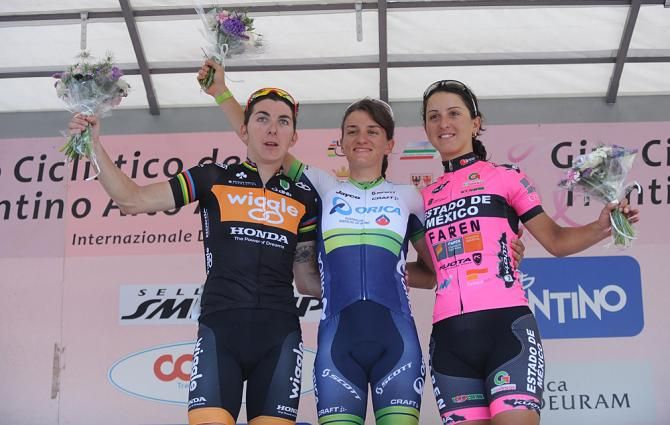 Podium (L-R): Giorgia Bronzini (Wiggle Honda), Valentina Scandolara (Orica-AIS), Rossella Ratto (Estado de Mexico Faren)