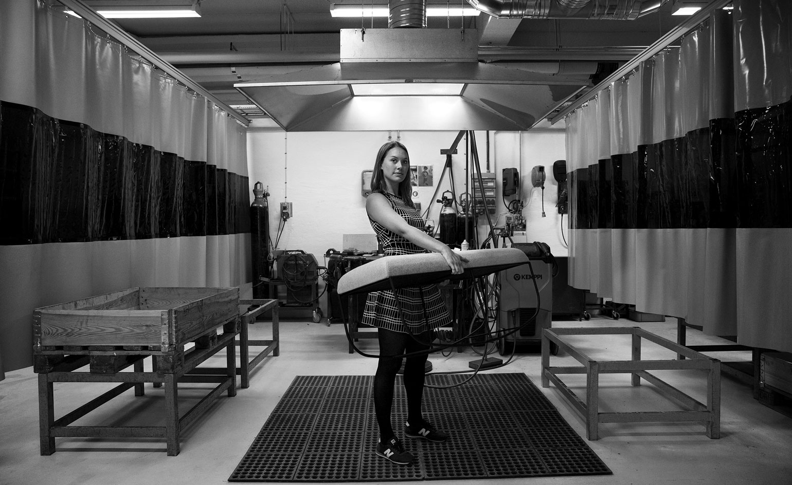 Houge with her seesaw-inspired rocking seating and tables