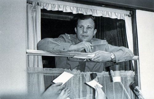 Famed cosmonaut Yuri Gagarin signs autographs in 1963, two years after becoming the first human to fly in space on April 12, 1961.