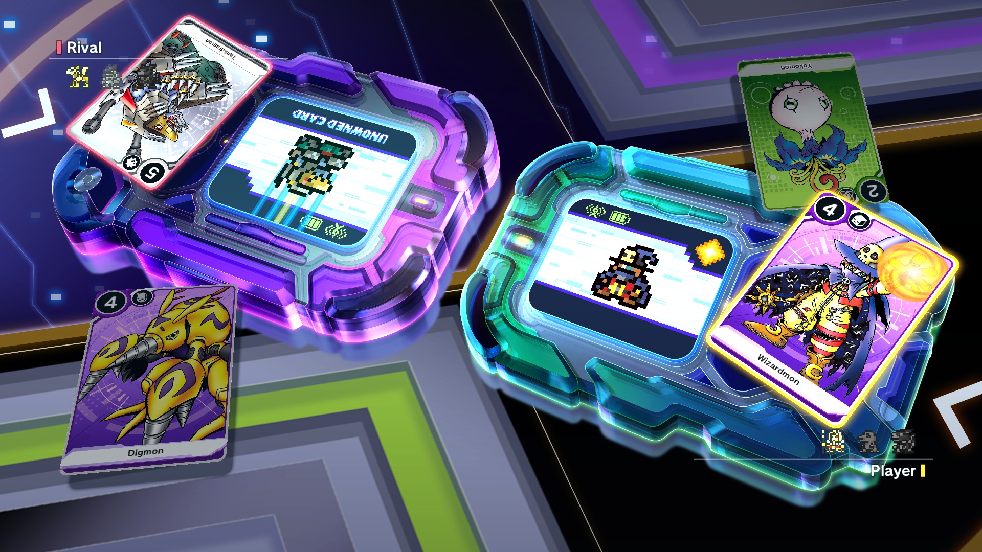 Digimon card battling in Digimon Story: Time Stranger