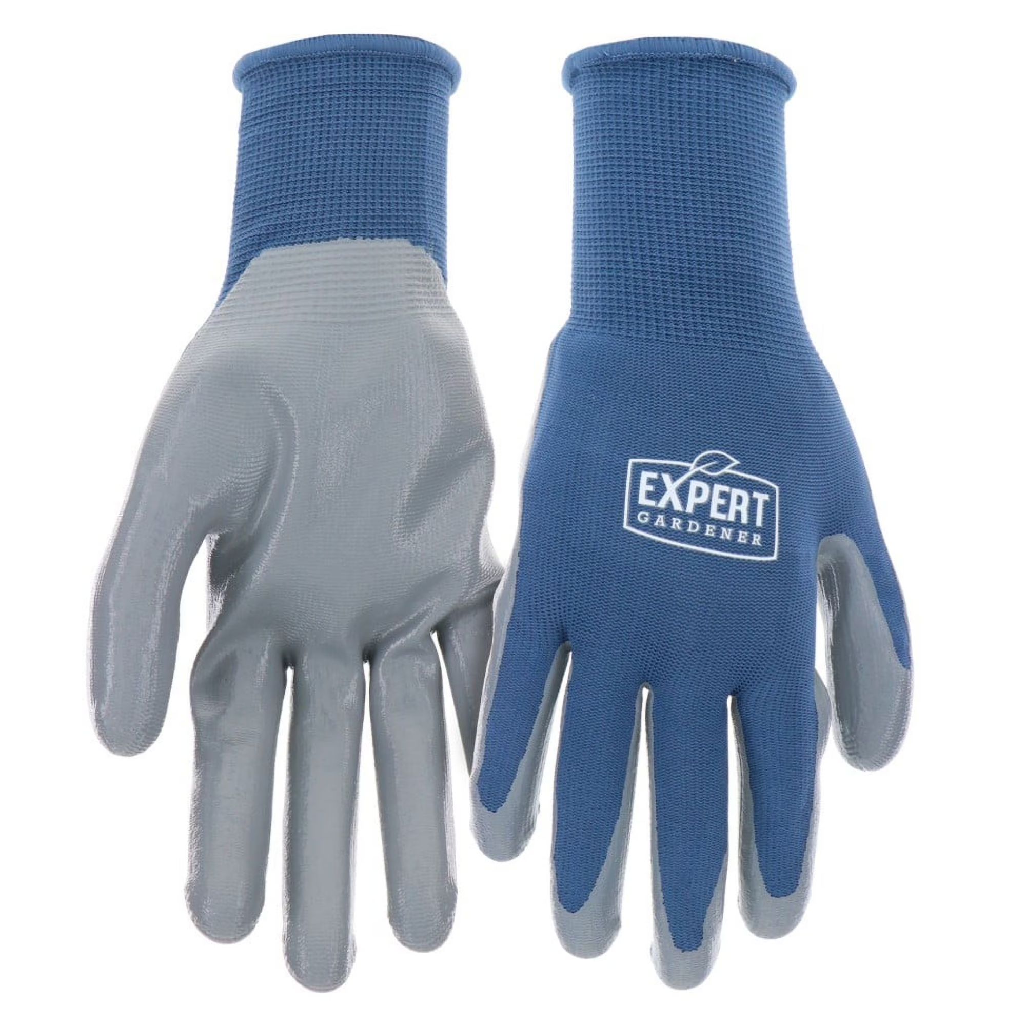 Blue and grey gardening gloves