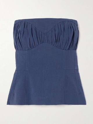 Ruby Gathered Linen-Blend Twill Peplum Bustier Top