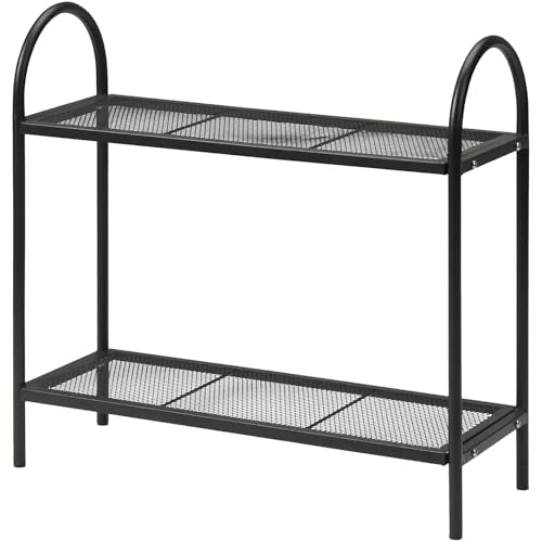 Geezy 2 Tier Metal Plant Stand &amp;ndash; Indoor or Outdoor, Weather Resistant, Mesh Design, Easy to Assemble and Clean &amp;ndash; Tall Black Tiered Plant Stand for Flowers and Plants