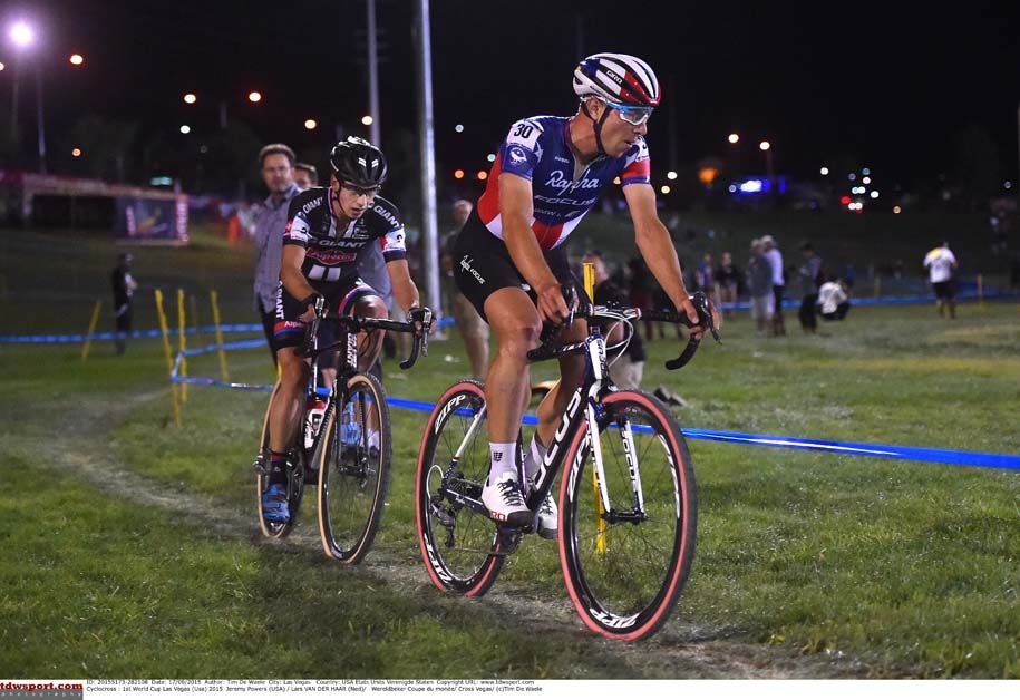 Lars Van Der Haar sits on Jeremy Powers' wheel