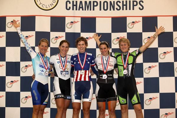 Women's 3k Pursuit Podium: Megan Hottman, Cari Higgins, Kim Geist, Beth Newell, Mackenzie Woodring