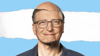 Picture of Satya Nedella with a tear in it revealing Bill Gates' face