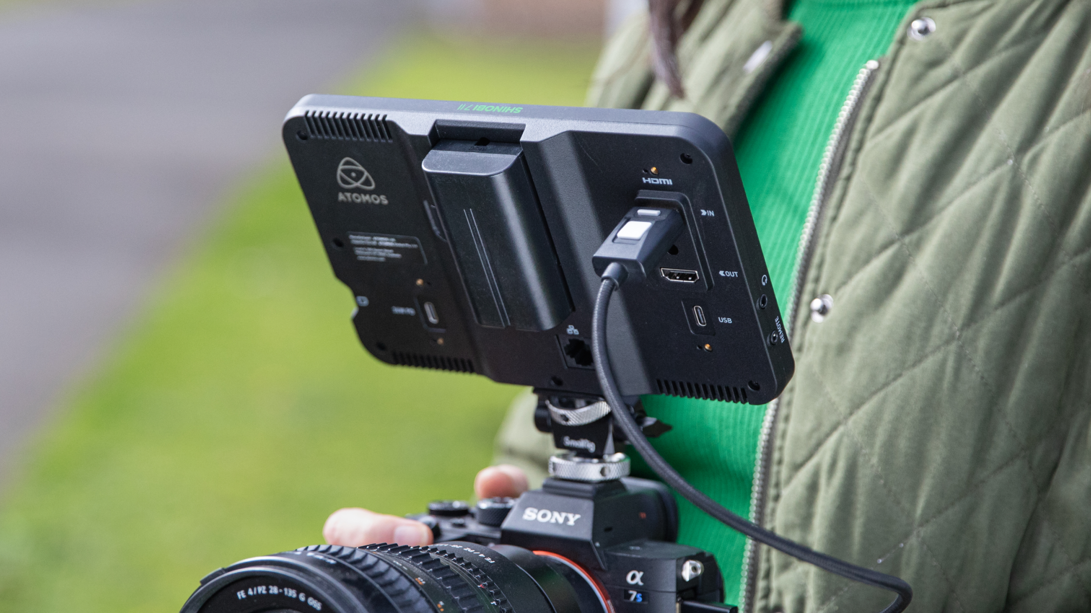 Atomos Shinobi 7 II on-camera monitor in use