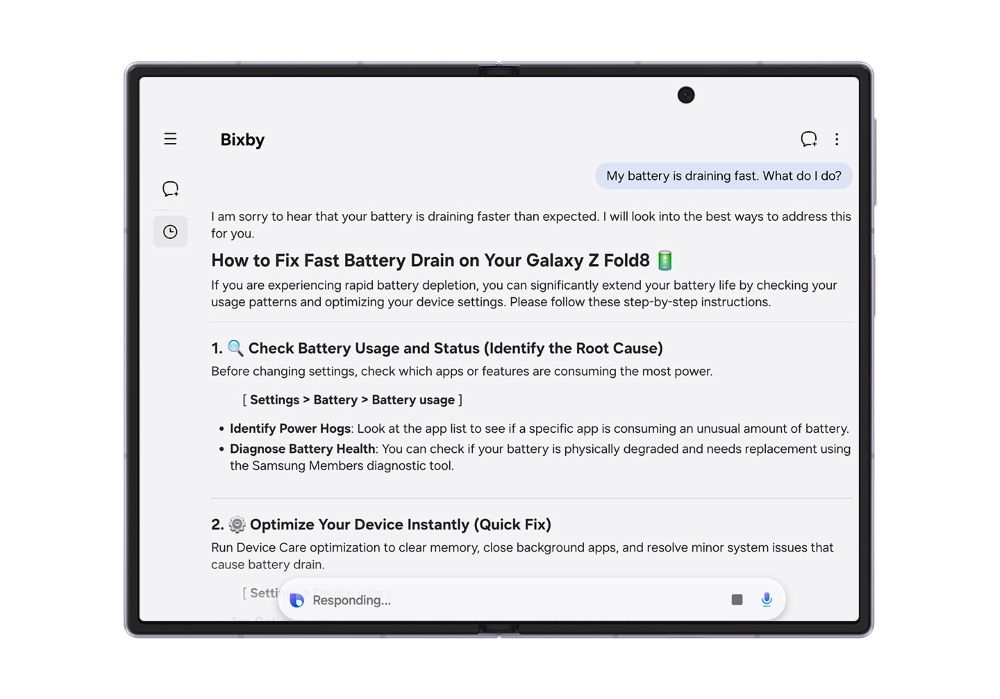 Bixby support directly in Samsung's warranty and care menu