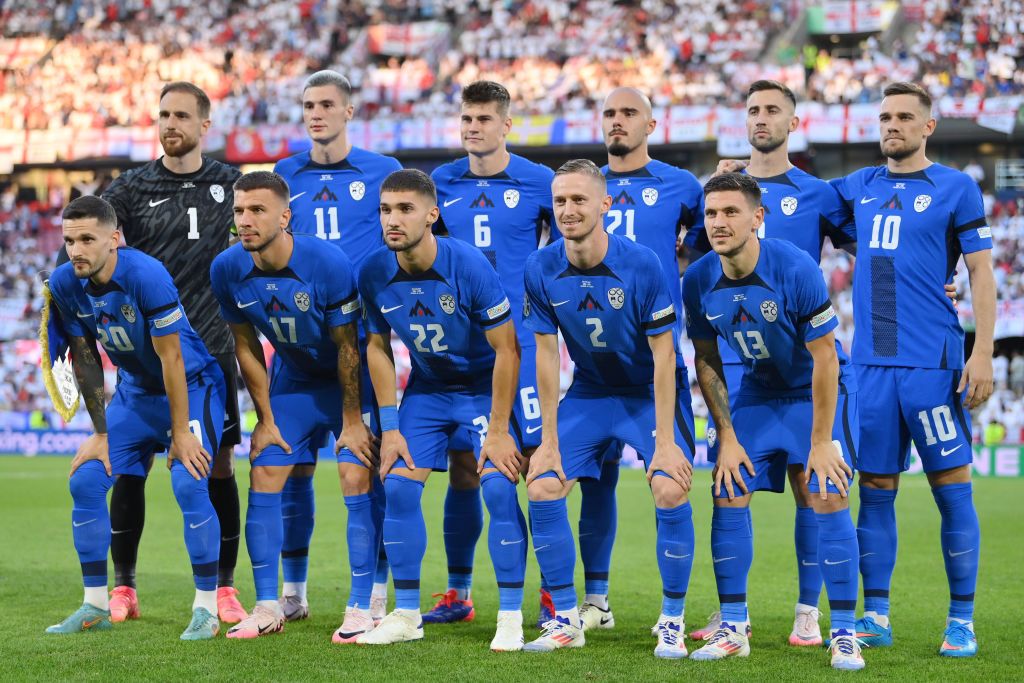 Slovenia Euro 2024 squad Players of Slovenia pose for a team photograph prior to the UEFA EURO 2024 group stage match between England and Slovenia at Cologne Stadium on June 25, 2024 in Cologne, Germany. (Photo by Justin Setterfield/Getty Images)