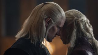 Daemon whispers in Rhaenyra's ear in House of the Dragon season 2