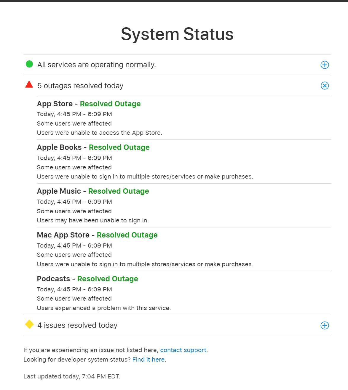 Apple Status page