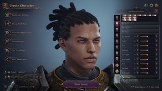 Throne and Libert's character creator, showing its abundance of eye and tearduct-related sliders.