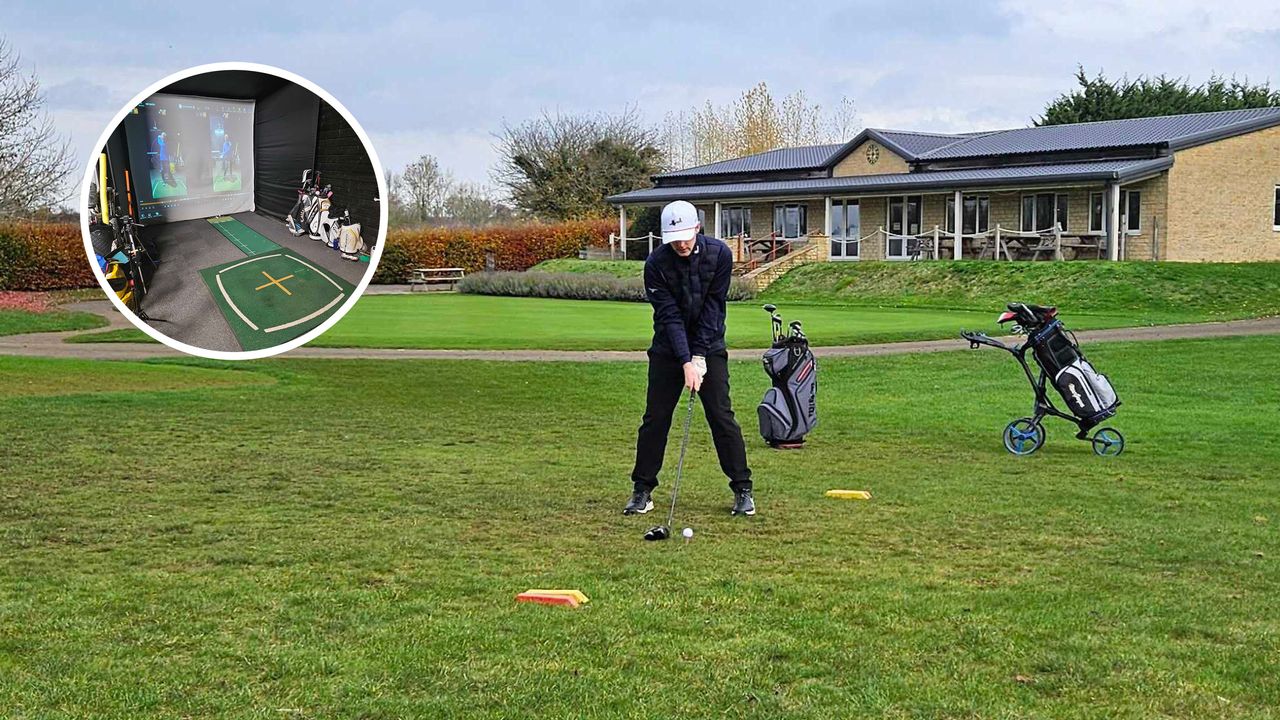 Main image of Jonny Leighfield hitting a drive on the first at South Cerney Golf Club and an inset image of The Box at The Kendleshire