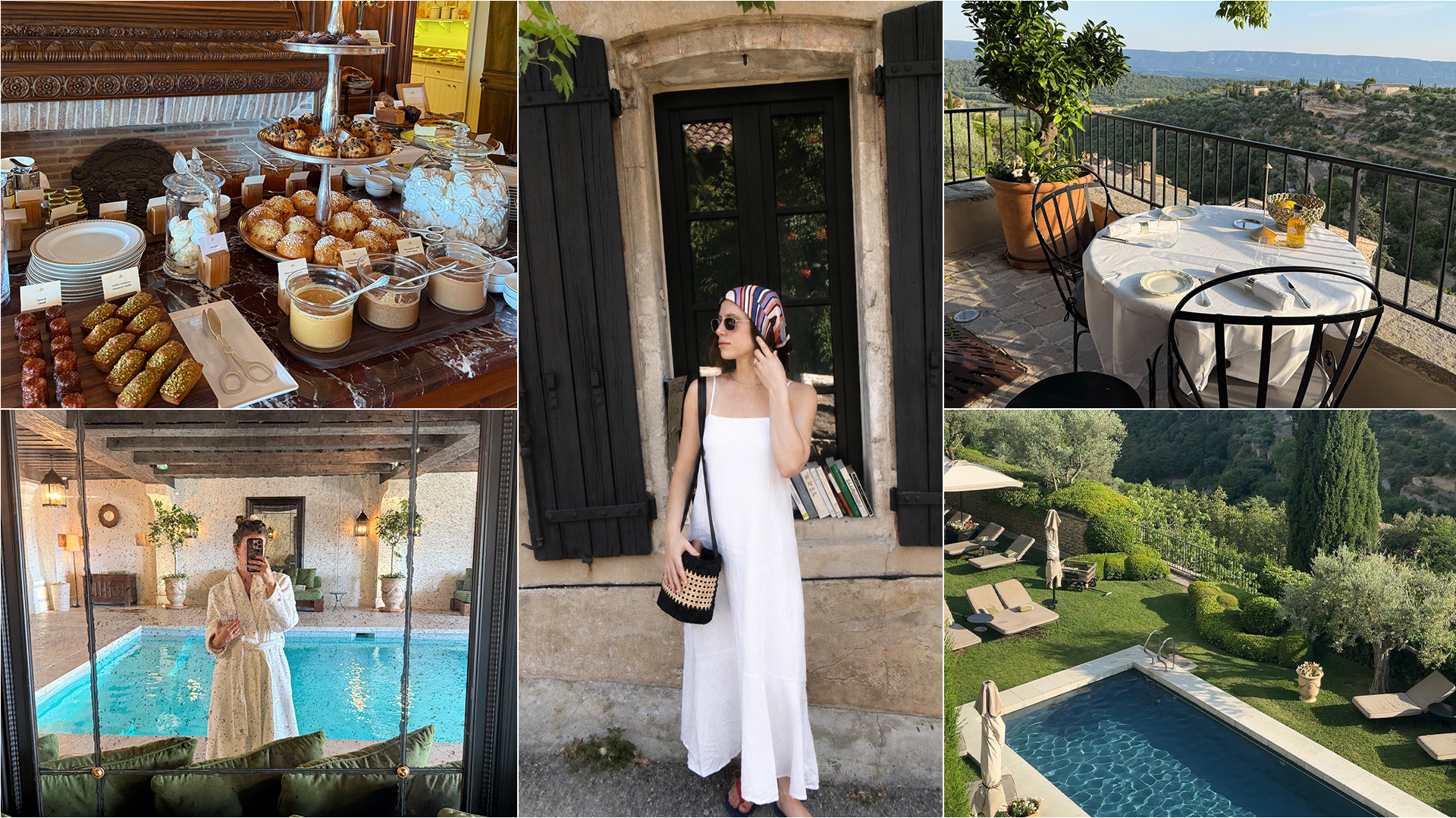 Collage of Jamie Chevron's stay at Airelles Gordes, La Bastide.