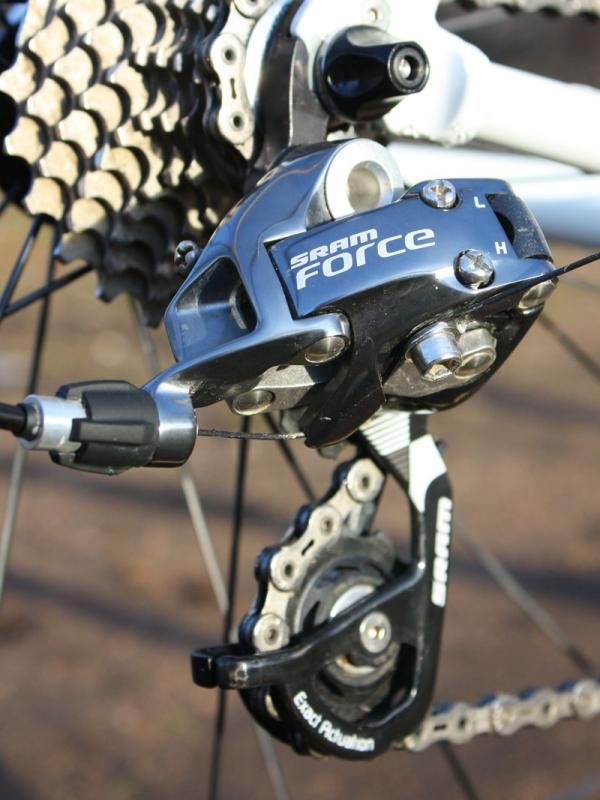 The SRAM Force rear derailleur technical sits second-fiddle in the line but differs little from Red in practice.