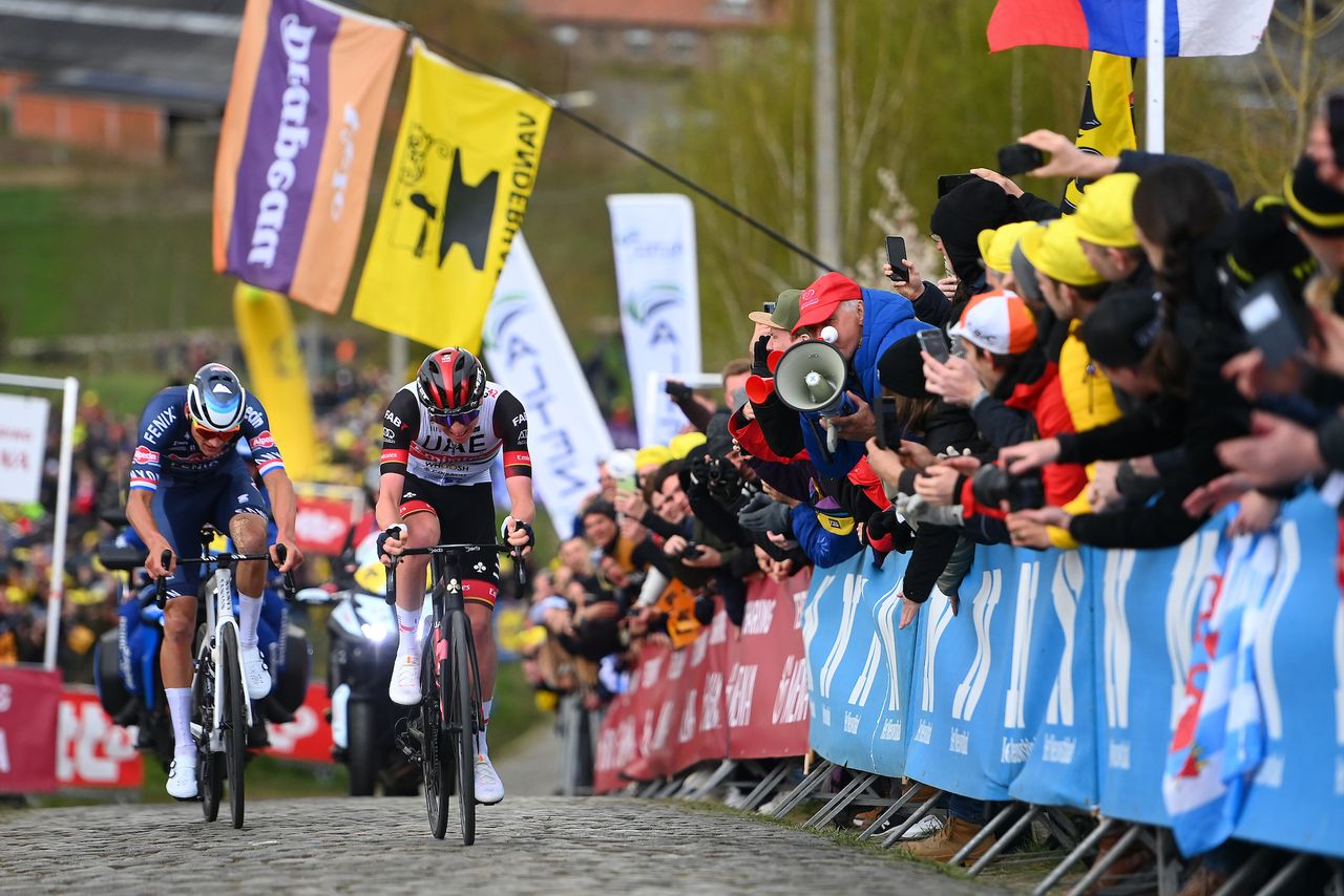 Tadej Pogacar and Mathieu van der Poel at the Tour of Flanders 2022