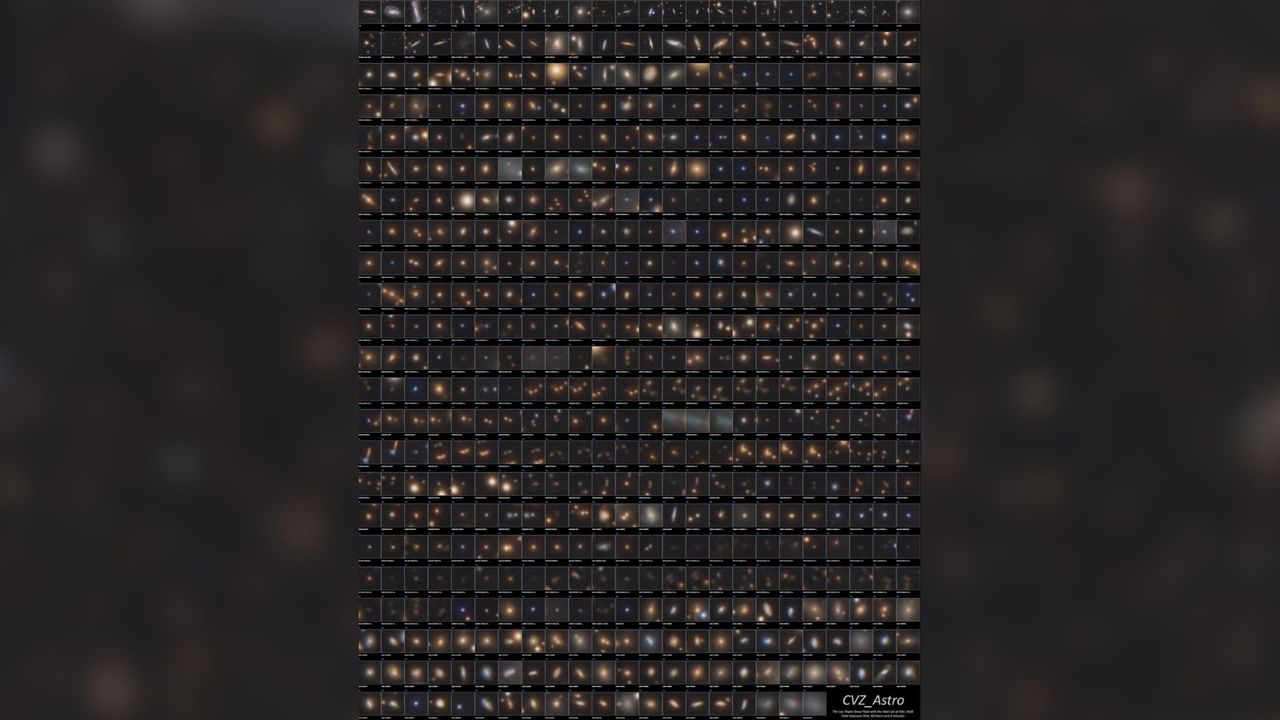 A catalogue of galaxy images are pictured in a grid format, taken from a single larger image.