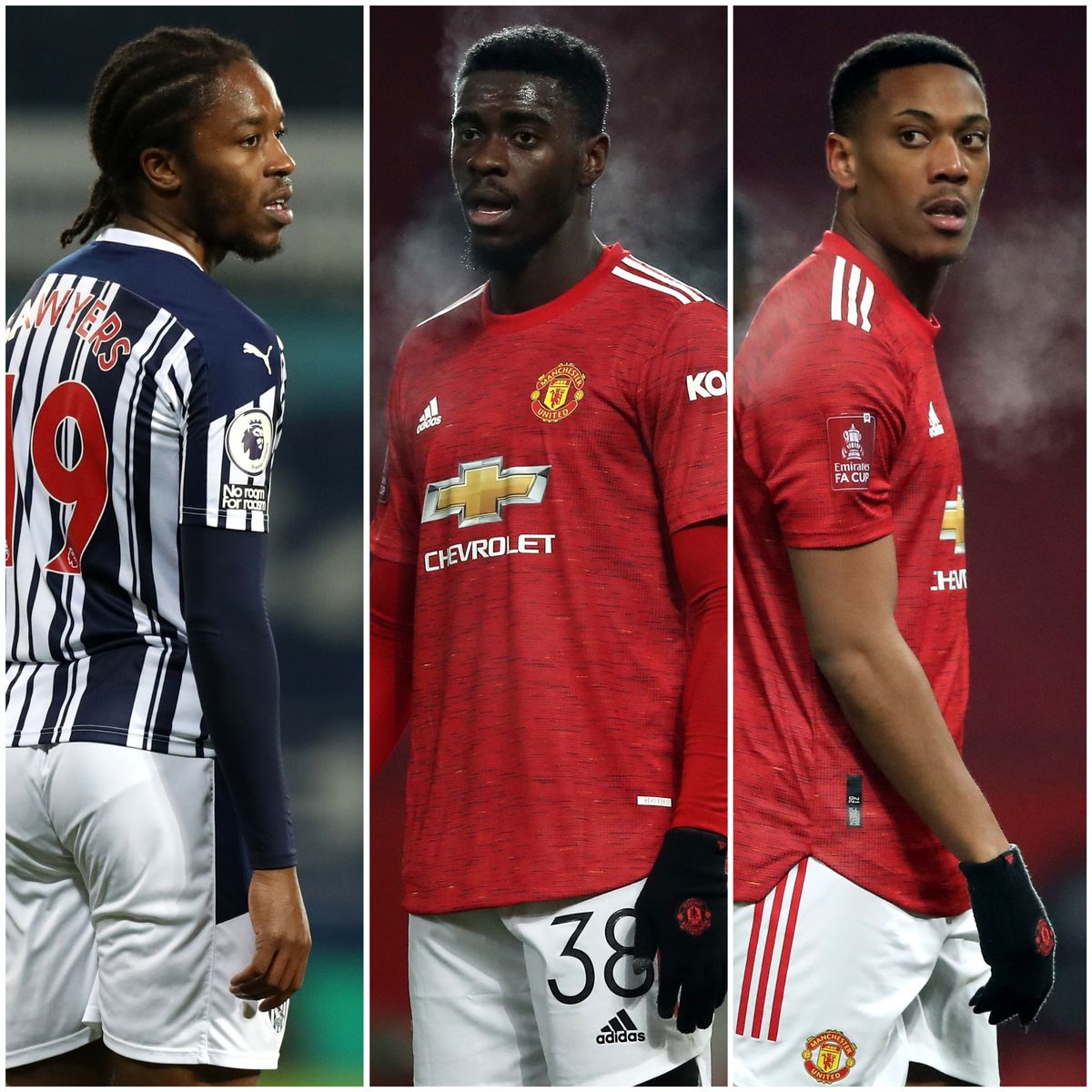 Romaine Sawyers, Axel Tuanzebe and Anthony Martial