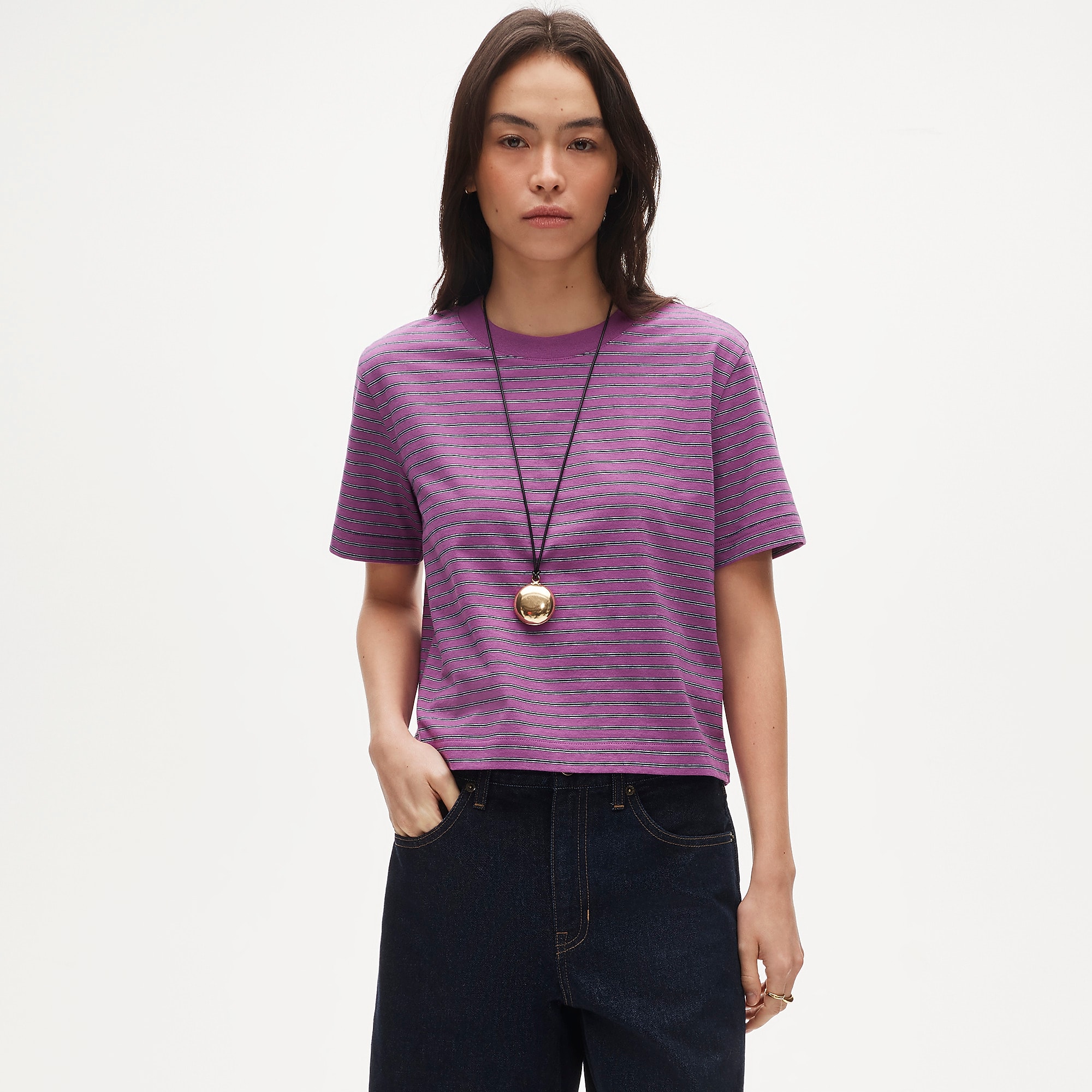 J.Crew, Boyfriend Jersey Relaxed Cropped T-Shirt in Stripe