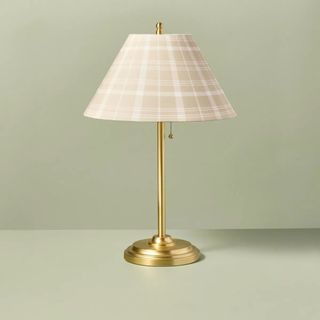 Brass Accent Table Lamp with Classic Plaid Shade